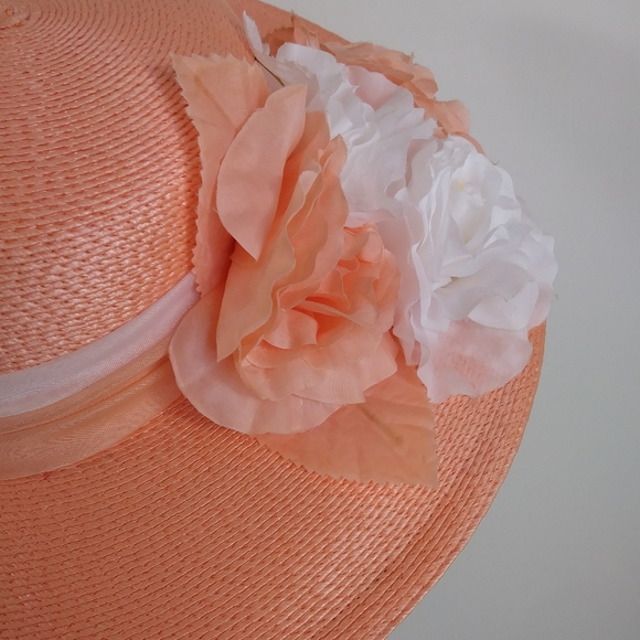 🚨 vtg peach 70s prairie sun hat flower - Picture 3 of 7